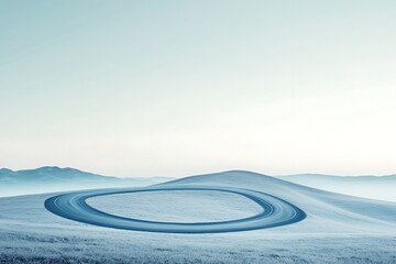 Circular Road with Misty Hillscape.