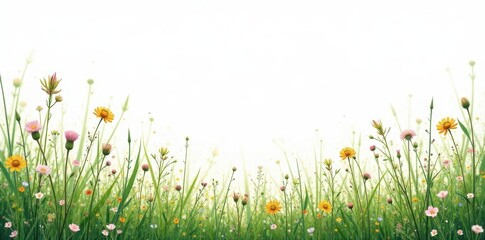 Intricate wild grasses and tiny blossoms, stark white backdrop , closeup, flower