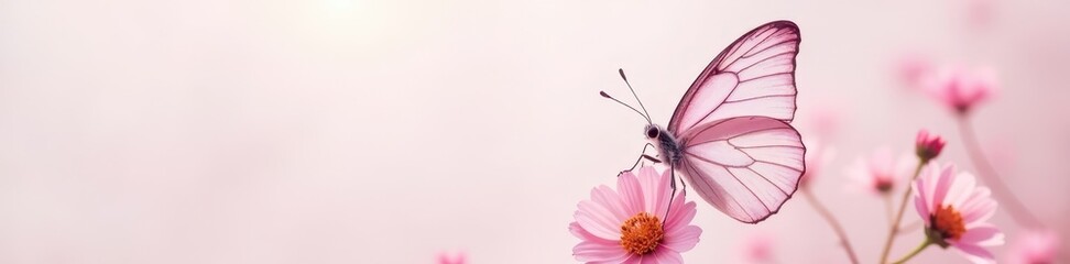 Soft pink butterfly perched, pure white setting, photography, summer