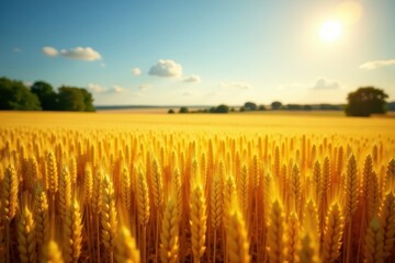 Sun-drenched field of ripe golden wheat, vast and tranquil , beautiful, agriculture