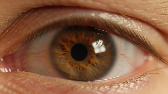 Extreme macro close up of human eye with pupil dilating and constricting revealing intricate iris details