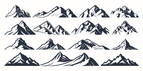 Fototapeta premium Vector Mountain Icons – Abstract & Realistic Mountain Symbol Set (50 Icons)