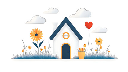 Cute house in spring garden