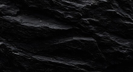 Dark Black Stone Texture Background - Abstract Rock Surface with Rough Details