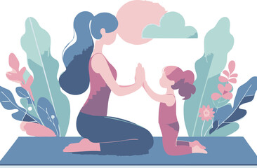 Mother and Daughter Practicing Yoga Together in Serene Nature