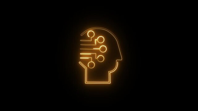 Human head line icon animation. Glowing neon human head on black background. Neon line of human head at different angles. Neon line head iconGlowing AI icon animation with neon effects.Neon icon