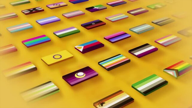 Various Pride and Queer Related Flags, Diversity and LGBT Flags in Grid, Seamless Loop, LGBTQIA+ Pride Concept