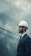 Engineer with Stormy Sky, and Power Lines.