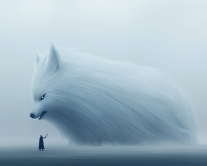 Fototapeta premium Giant White Wolf Person.