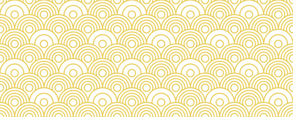 Japanese wavy arcs seamless pattern background, Elegant gold wavy lines.