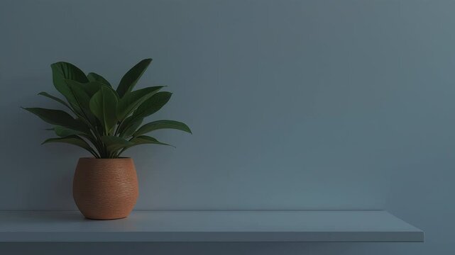 Indoor plant in terracotta pot against gray wall