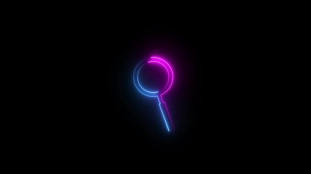 Neon search icon on black background.Neon search icon, searching conceptGlowing neon magnifying Glass Icon animation. 4k-stock video