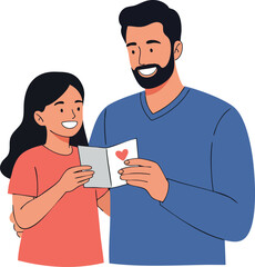 Fototapeta premium Father and daughter reading a greeting card together for special occasion vector illustration 