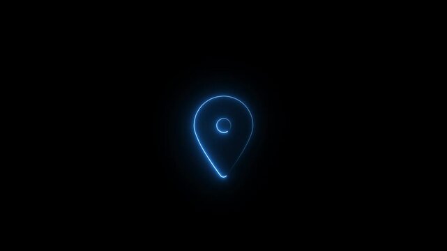 Abstract Neon Light Loacation icon.4K stock video Neon light animation. GPS place marker. Location symbol.