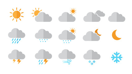 Weather icon set with flat design style, climate change, weather forecast