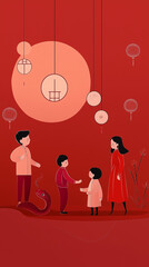 Asian happy family portrait, china family, new year, dragon, snake
