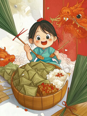 Zongzi (sticky rice dumpling), cartoon girl