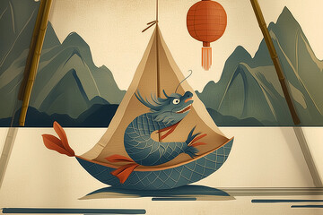 dragon boat on the sea, dragon, green dragon