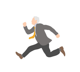 Senior Businessman Running in a Hurry (Gray Suit)