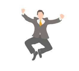 Businessman Jumping in a Victory Pose with Raised Fists (Gray Suit)