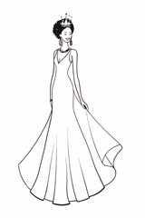 Fototapeta premium Elegant Black Woman in a Gown With a Tiara and Earrings at an Evening Gala
