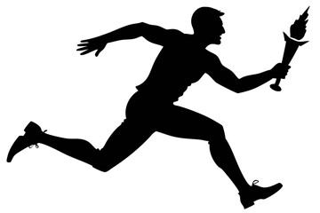 Man Running While Holding a Torch in a Vigorous Display of Athleticism and Determination