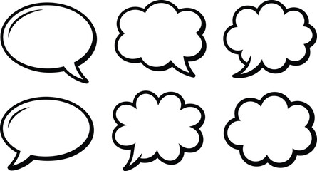 Collection of blank black and white speech bubbles perfect for comic strips and storytelling