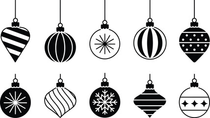 Festive black and white christmas ornaments vector illustration for holiday decoration