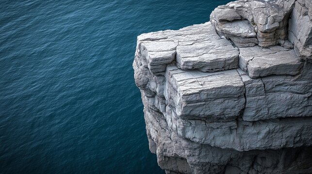 Minimalist Aci Trezza Cliffs: Stark Rock Formations Against Deep Blue Sea for Travel and Nature Themes