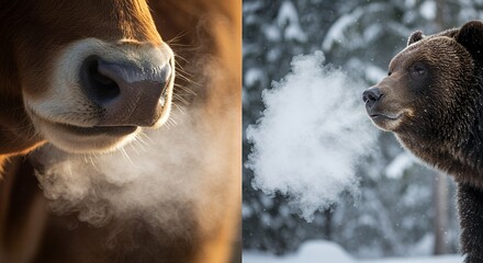 Winter Breath: A Cow and Bear in the Cold