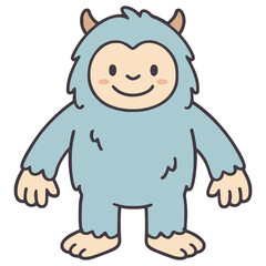 cute yeti cartoon character flat color vector illustration template design