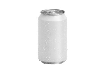 Aluminum soda can with water drops, transparent background