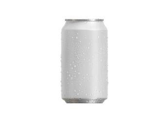 Aluminum soda can with water drops, transparent background