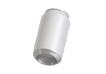 Aluminum soda can with water drops, transparent background