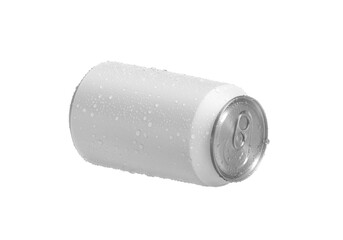 Aluminum soda can with water drops, transparent background
