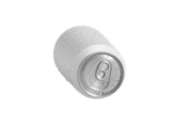 Aluminum soda can with water drops, transparent background