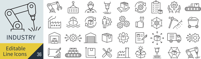 線の編集ができる産業に関するアイコンセット（アウトライン化していない）
