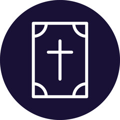 Fototapeta premium Holy bible icon with cross on dark circular background in flat style