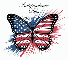 Independence Day Butterfly with USA Flag Wings Art