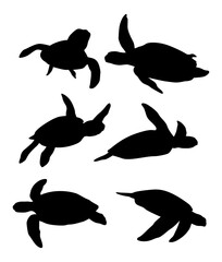 sea turtle silhouette vector set