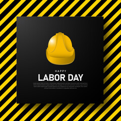 Happy labor day in United States of America with yellow black stripes and safety helmet background illustration