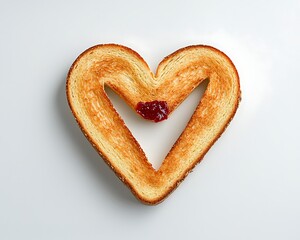 Heart-Shaped Toast with Jam for White Background.