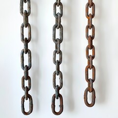 Three lengths of aged metal chain.