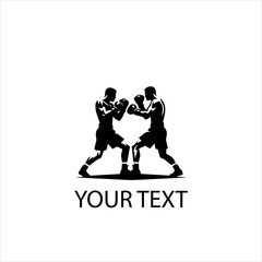 Two Men Boxing – Fighting Pose Vector Illustration of Boxers in Action Isolated on White Background