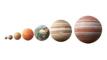 Planetary size comparison inner and outer planets isolated on transparent background