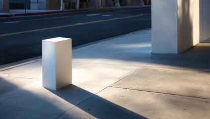 Fototapeta premium City sidewalk with bollard and building corner