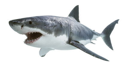 Great white shark open mouth isolated on transparent background