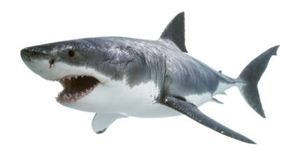 Great white shark open mouth isolated on transparent background