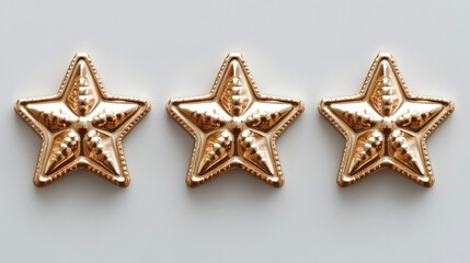 Three gold stars on white background.