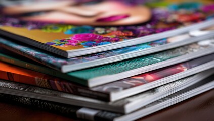 Stack of colorful magazine publications